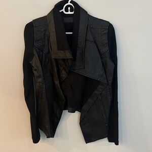 Blank NYC Black Leather Jacket with Draped Front
